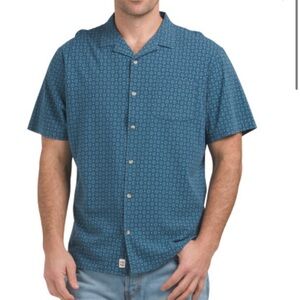 Fair Harbor Casablanca Camp Shirt in Navy Organic Cotton Blend Stretch NEW